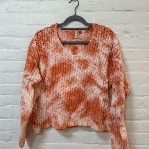 Pilcro Orange and White V-Neck Sweater